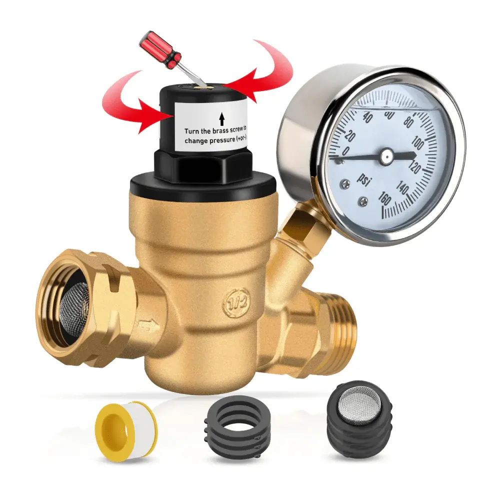 Nilight Motorhome Water Pressure Regulator Tool - Screwdriver-Adjustable, Oil-Filled Gauge, Extends Service Life, Prevents Rust, Protects Water System
