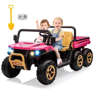 GARVEE 24V Rechargeable 2-Seater 4WD 6-Wheel Durable UTV Ride On Dump Truck - Parent Remote Control/Remote Mode, Auto Lift Bed, Music Player, Realistic Look for Outdoor Play