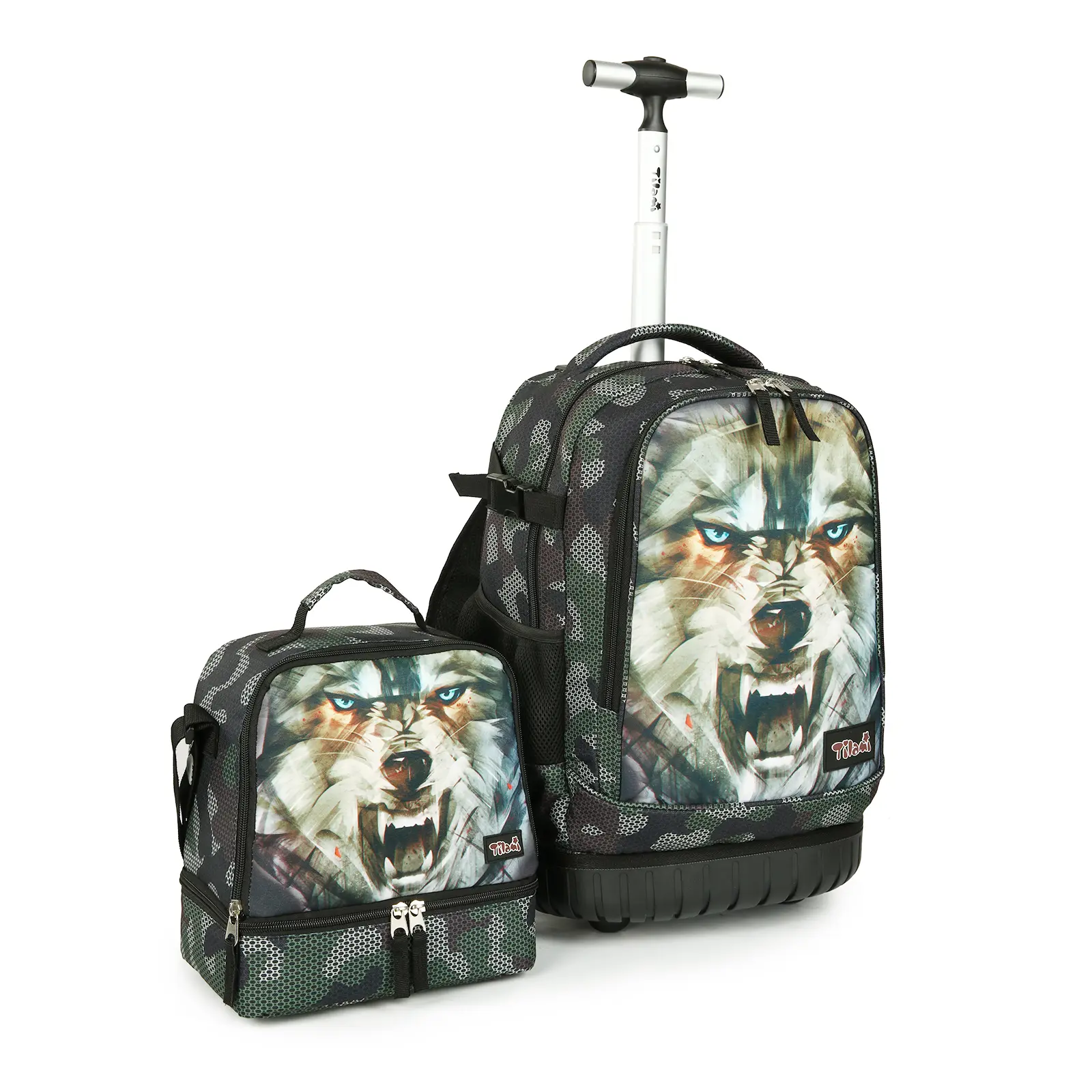 Tilami Rolling Backpack 19 inch with Lunch Bag Wheeled Laptop Backpack (Wolf)