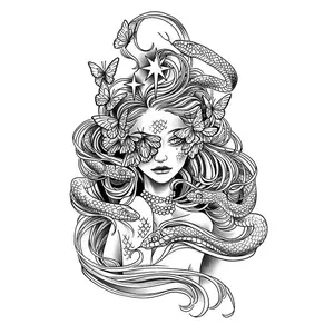 4-Piece Set,Medusa Pattern Waterproof Temporary Tattoo Sticker Magic Tattoo lasts 7-15 days Safe, non-toxic, pain-free stickers Suitable for arms, calves, shoulders