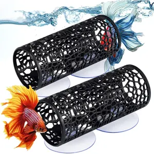 2 count Betta Fish  Accessories Black Betta Tunnel Fish Toys Safe Hollow Hammock Cave Aquarium Decor Hideout Tube Shelter with Suction Cups for Small Fish Shrimp Reptile Guppies