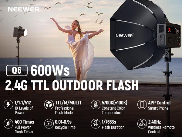 NEEWER Q6 600Ws 2.4G TTL Outdoor Studio Flash App Control, Compatible with Godox, 1/1-1/512, 1/8000 HSS 3000mAh Strobe Light, 30W Bi Color LED Modeling Lamp/400 Full Power Flash/0.01-0.9s Recycle tiktokshopbacktoschool, Filming Light, Studio Video Lightin NEEWER Q6 600Ws 2.4G TTL Outdoor Studio Flash App Control, Compatible with Godox, 1/1-1/512, 1/8000 HSS 3000mAh Strobe Light, 30W Bi Color LED Modeling Lamp/400 Full Power Flash/0.01-0.9s Recycle tiktokshopbacktoschool, Filming Light, Studio Video Lightin