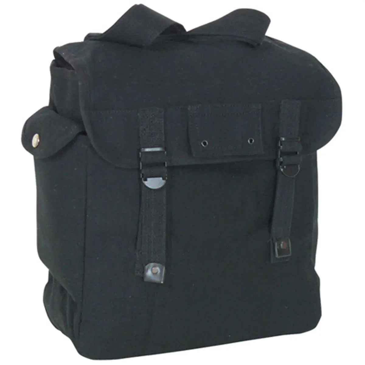 FOX Small Durable Musette Bag in Solid Black, Portable Luggage and Backpack Accessory with an Adjustable Shoulder Strap and 2 Side Pockets, Straps, Compact, Practical, Backpack Flap, Flap With Closure Straps, Large Main Compartment