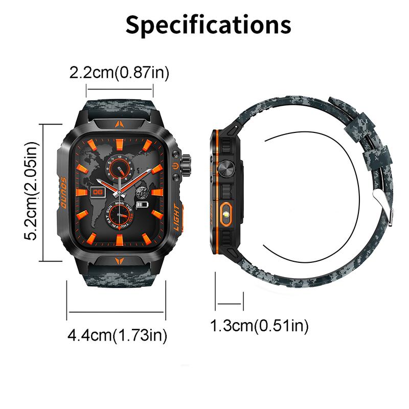 New durable smart outdoor sports fitness watch men's smart watch 2.01 inch can talk wearable lP68 waterproof led flashlight 100+ sports modes running outdoor climbing riding can connect iPhone and Android mobile phone men's gift Charging Screen