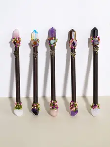 Natural Crystal Fairy Wand with Tiger Eye and Amethyst, Handmade Magic Staff with Floral and Bee Details, Role-Playing Decor