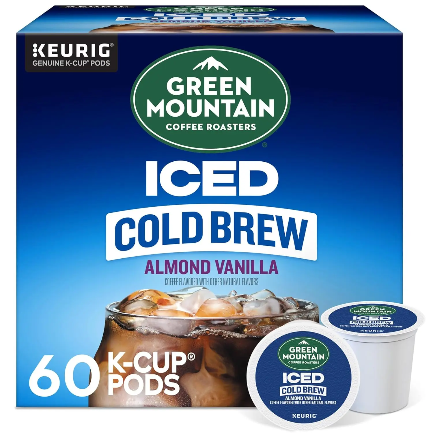 Green Mountain Coffee Roasters Almond Vanilla Iced Cold Brew Coffee, Single Serve Keurig K-Cup Pods, 60-Count Box (6 Packs of 10)