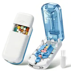 Portable Pill Organizer with Integrated Pill Cutter, Home Supplies Storage Box for Medication Organization