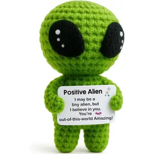 Funny Positive Alien Crochet Plush with Uplifting Message Card for Valentines Day & Easter Eggs Fillers - Easter Basket Stuffers - Small Encouragement Gift for Her Him Teens Birthday Graduation