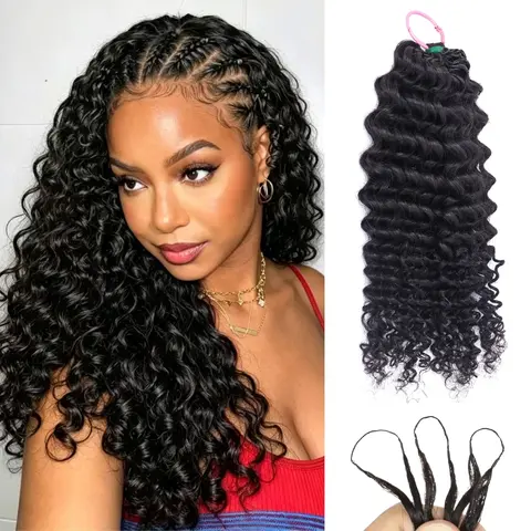 Bling Hair Kinky Curly Crochet Human Hair Knotless Pre-Separated Feather Human Crochet Hair Burmese Curly Lightweight Reusable Remy Hair Extensions for Women Natural Black Color