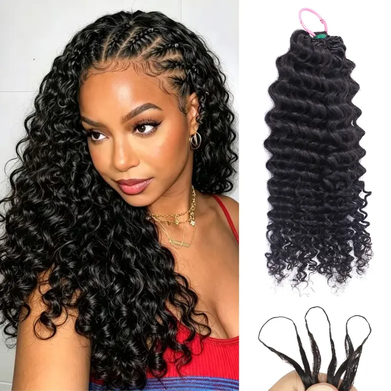 Bling Hair Kinky Curly Crochet Human Hair Knotless Pre-Separated Feather Human Crochet Hair Burmese Curly Lightweight Reusable Remy Hair Extensions for Women Natural Black Color