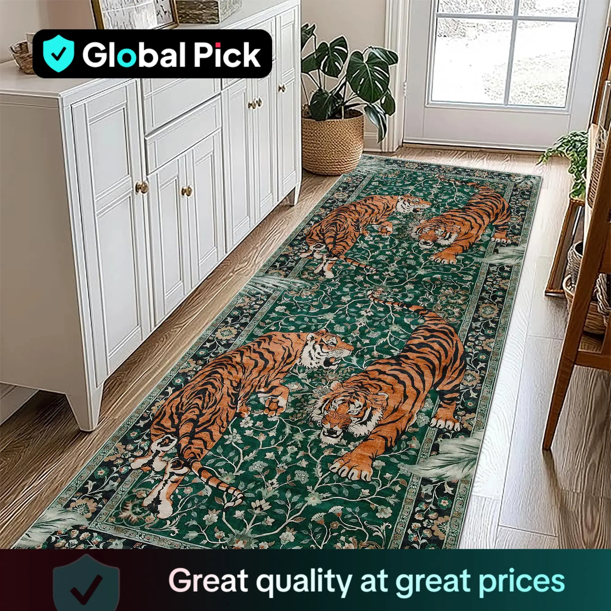 Tiger Pattern Floor Mat, Non-slip Washable Floor Carpet, Decorative Area Rug for Home Decor Living Room Bedroom Hotel