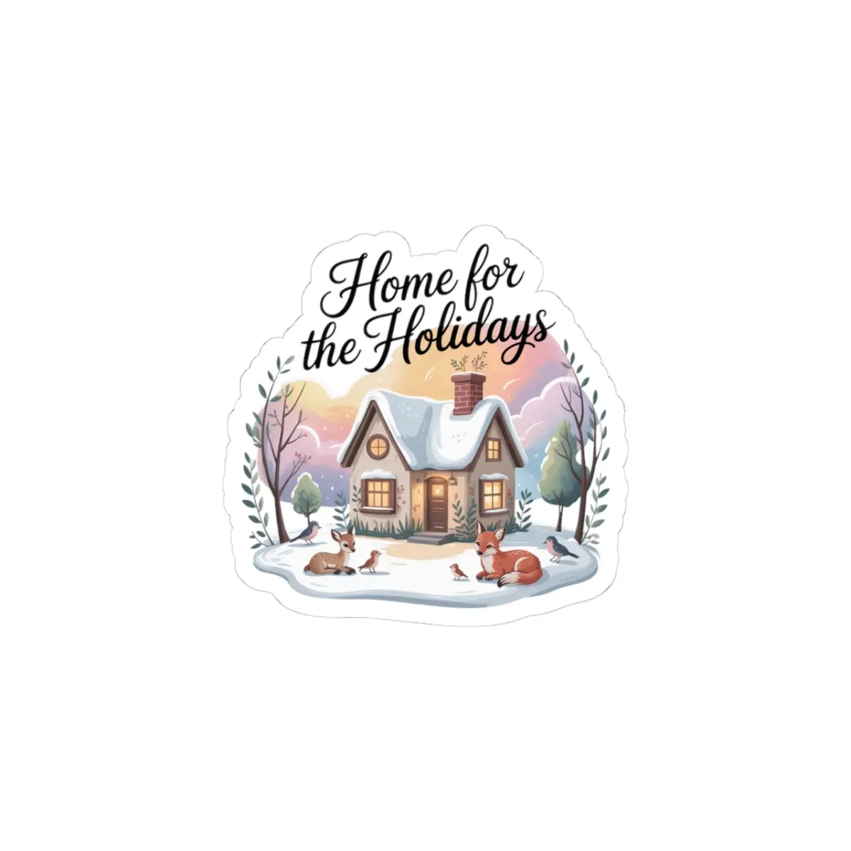 Home for the Holidays Cottagecore Sticker | Pastel Christmas, Sugar Plum Aesthetic