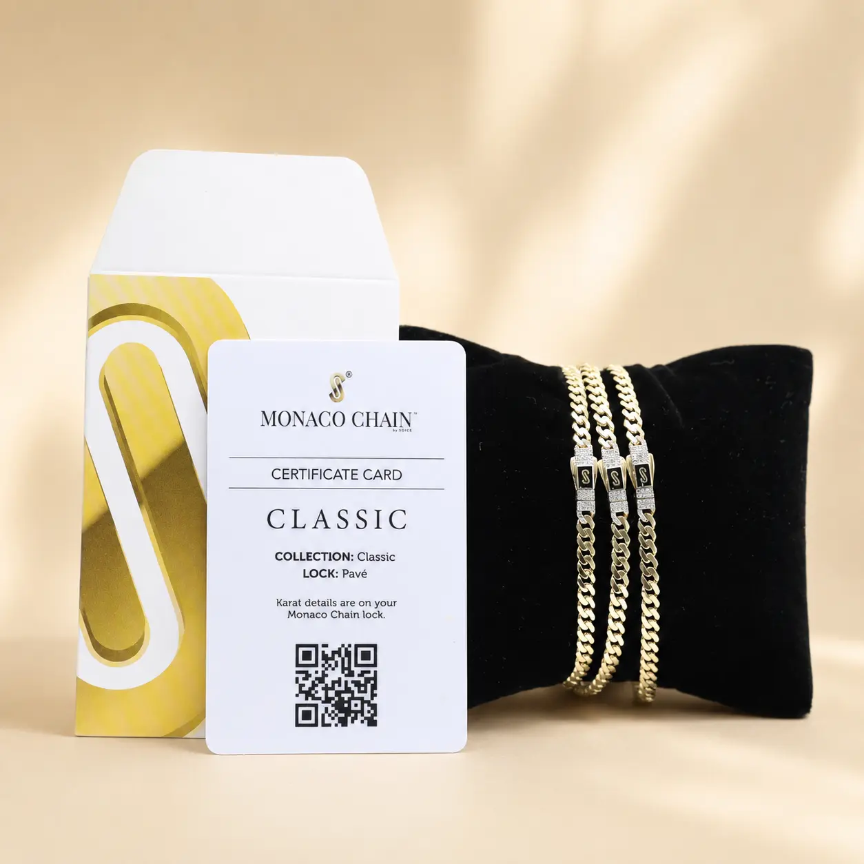 14K OriginaL Monaco Chain Classic Collection Pavé Lock Bracelet