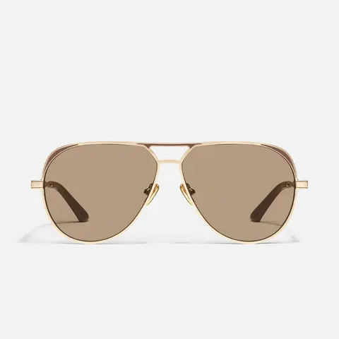 QUAY AUSTRALIA OPEN TAB Gold Modern Aviator Sunglasses with Adjustable Silicone Nose Pads & Tapered Arms