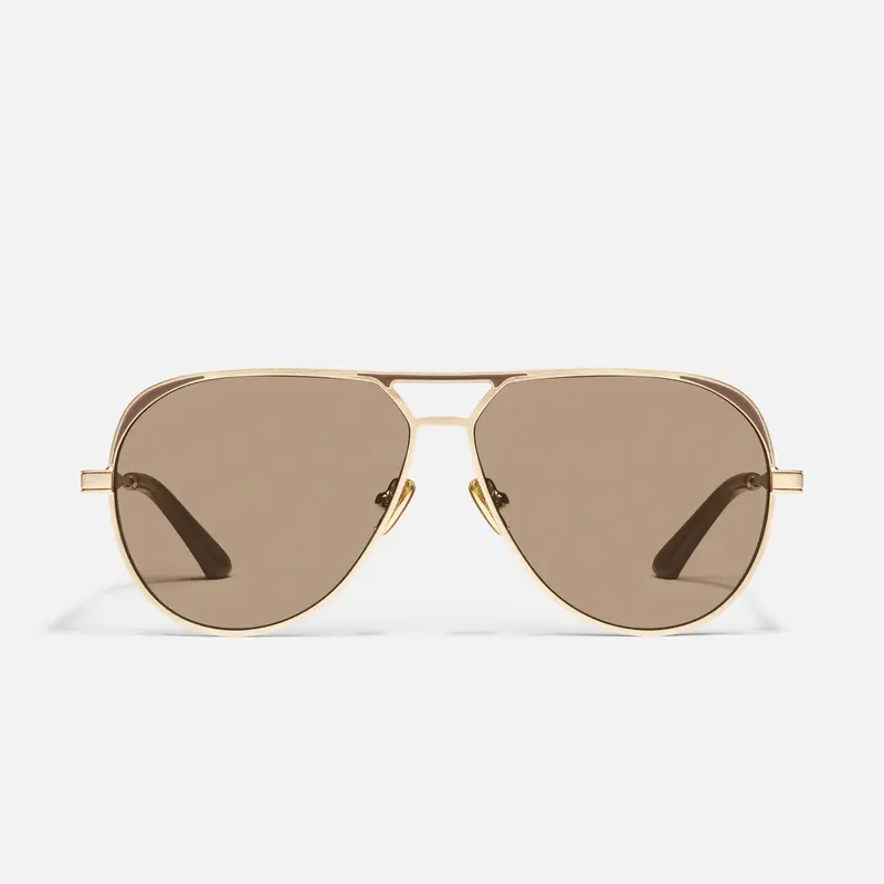 QUAY AUSTRALIA OPEN TAB Gold Modern Aviator Sunglasses with Adjustable Silicone Nose Pads & Tapered Arms
