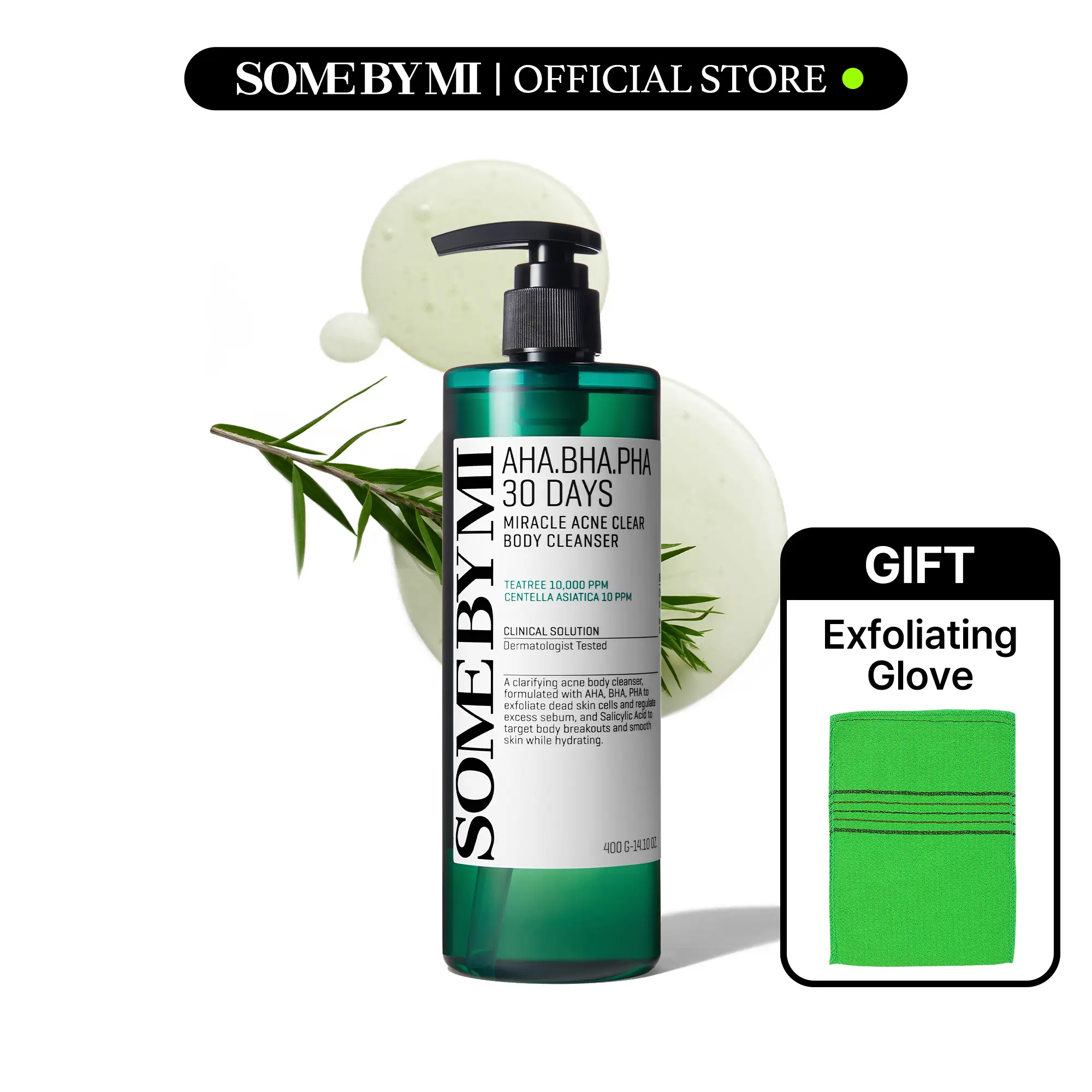 [SOME BY MI] AHA BHA PHA 30 Days Miracle Acne Clear Body Cleanser 13.5oz - Gentle Exfoliating Body Wash for Back Acne Treatment - Korean Skincare