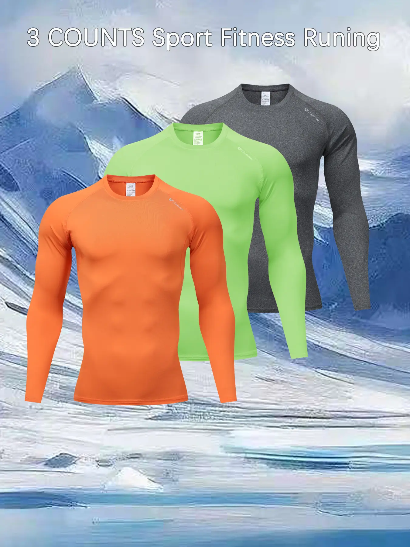 Men's Compression Long Sleeve T-Shirts, Breathable Quick-Dry Round Neck Tops, Elastic Fabric for Gym Boxing Running Cycling Hiking Sports