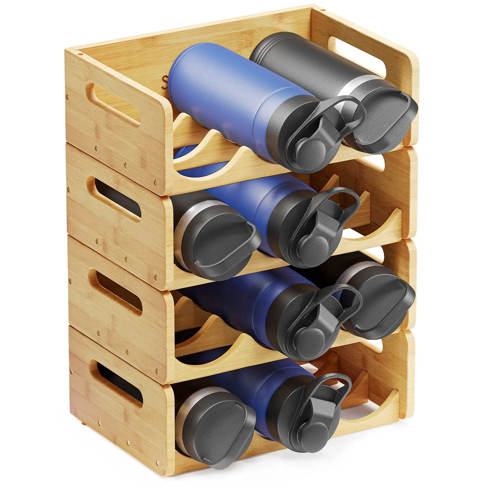 Bamboo SpaceAid Water Bottle Organizer, 4 Pack 3-Slot, Hold 12 Bottles