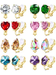 8 Pairs Clip Earrings for Women Hypoallergenic Non-Pierced Earring CZ Heart Butterfly Clip On Earrings Non Piercing Fake Earring Jewellery Cubic Zirconia