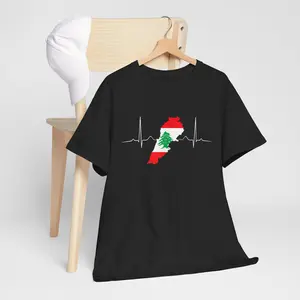 Lebanon Heart Lebanese Heartbeat Vintage Lebanon Map T-Shirt Unisex T-Shirt, Short-sleeve, Full Color