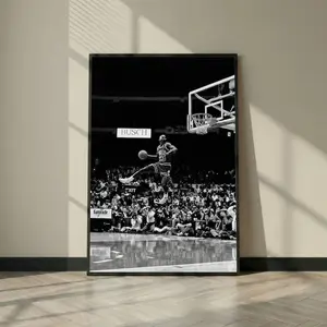 Michael Jordan Dunk Poster, Black and White Basketball Wall Art, Vintage NBA Style Sports Print1 - (Unframe)