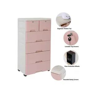 outstanding quality  Plastic Dresser Storage Cabinet With 6 Drawers Small Closet Tall Organizer Vertical Tower For Clothes Toys Playroom Bedroom Furniture Blue Pink