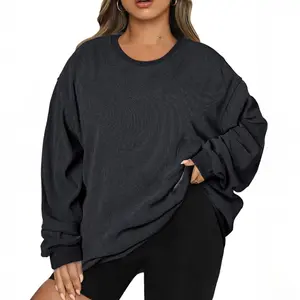 Eytino Women Plus Size Rib Knit Sweatshirts Long Sleeve Crew Neck Casual Oversized Soft Pullover Tops Shirts(1X-5X)