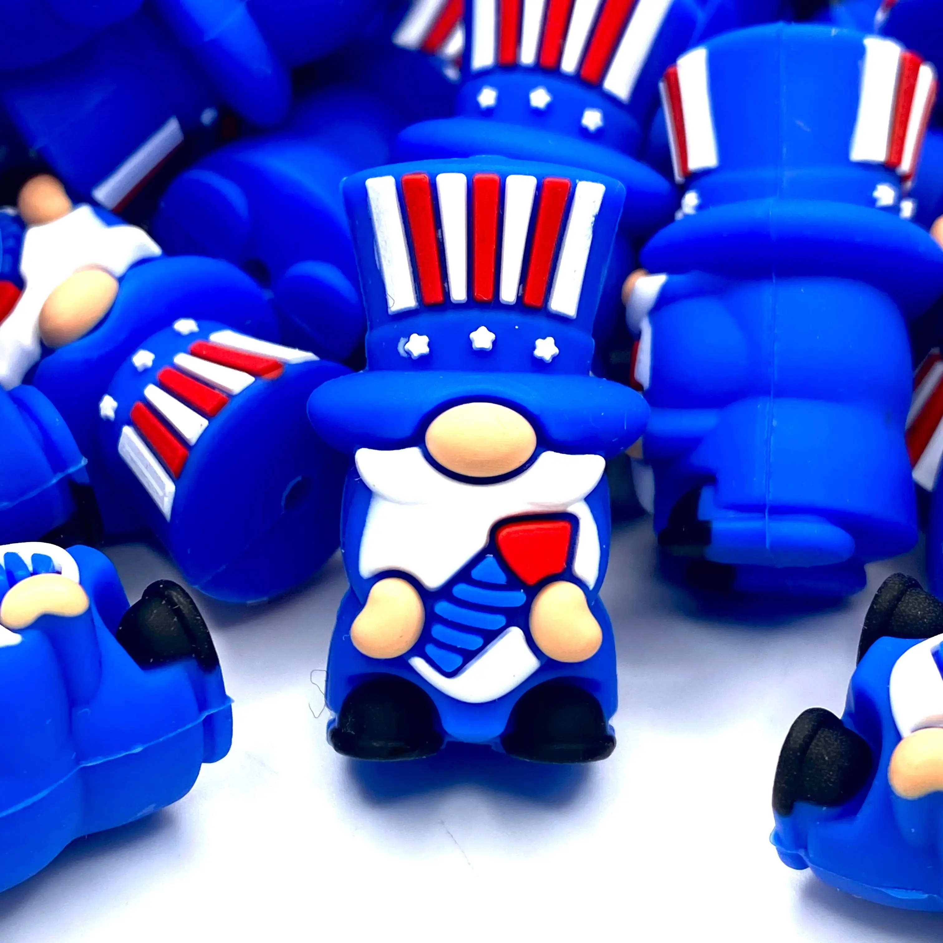 1pc Here for the Bang! 3D Silicone Focal Beads - Fourth of July Gnome Beads for DIY Gifts America Decor Keychains