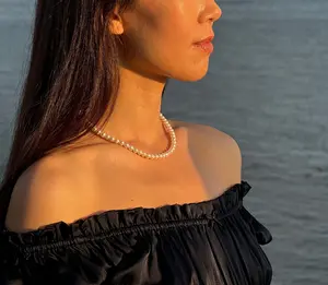 Real Freshwater Pearl Necklace - 6-7mm AAA White Cultured Pearls - Classic Single Strand Bridal Wedding Jewelry [Athena]