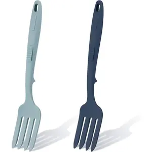 2 Pcs Silicone Flexible Cooking Forks, Heat Resistant, Multifunctional Nonstick for Kitchen Stir, Mix and Mash (Lake Blue, Dark Blue)