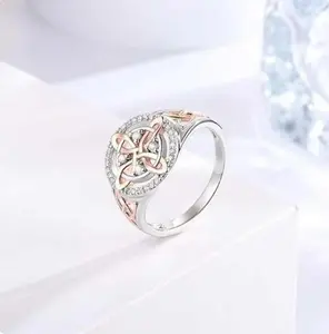 Rose Gold Plated Witches Knot Ring, Anillo Nudo de Bruja Original Celtic Knot Jewelry, Cubic Zirconia Decorated Witch’s Knot Ring, Witchtok Witch Jewelry Pagan Jewelry for Devotion and Protection Valentine’s Day gift