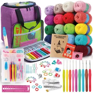 Learn to Crochet Kit for Beginners Adults - Complete Beginner Set with 20 Yarn Skeins, 9 Hooks, Organizer Bag & Book -  Crochet Starter Kit for Adults & Teens