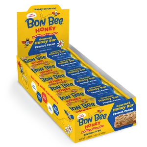 Bon Bee Peanut Pecan Gourmet Honey Bars - Natural Gluten Free Dairy Free Pack Energy Snack, 12-1.4oz Bars Snack