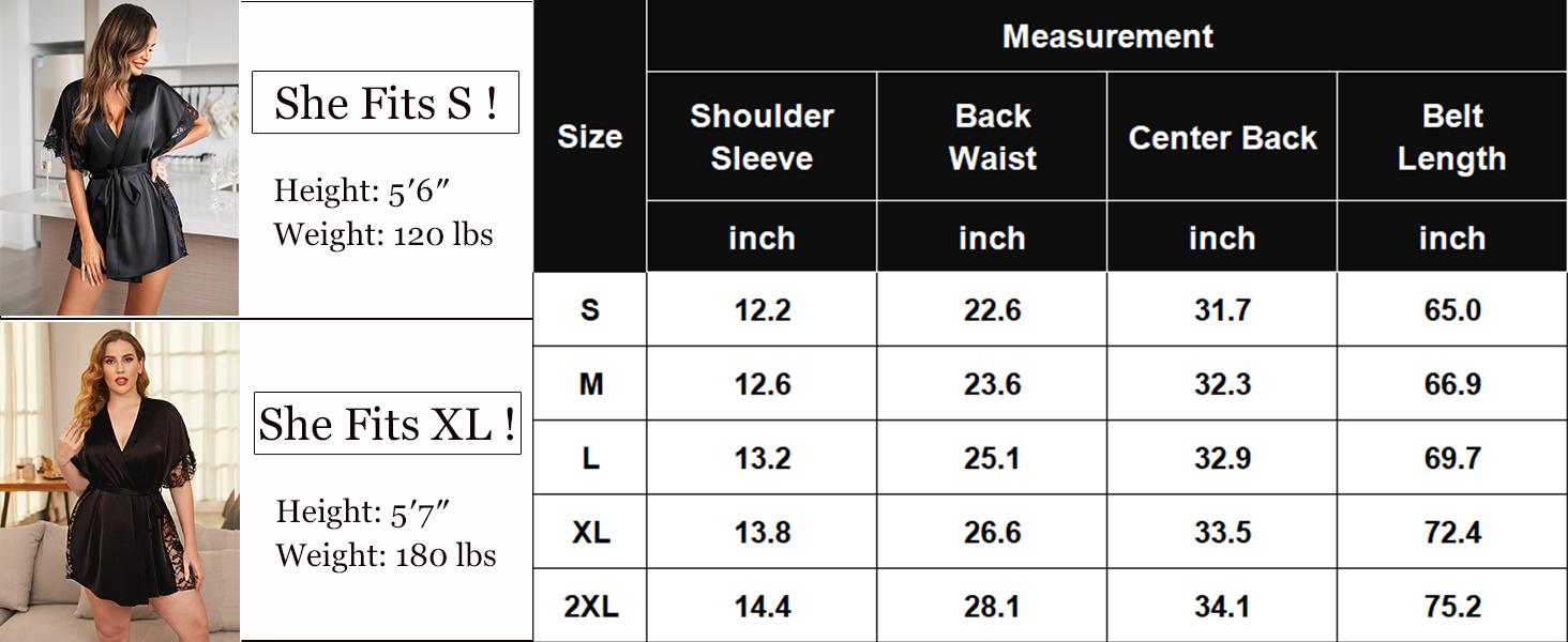 Avidlove Women Lingerie Robe Satin Sleepwear Eyelash Lace Kimono Side Split Sexy Silk Robes