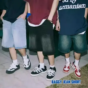 Jorts Jeans for Men, Baggy Shorts, Wide Leg Washed Denim Shorts Unisex, Pants Men