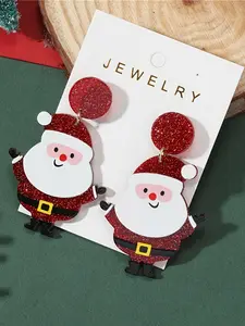Elegant Acrylic Santa Claus Drop Earrings - Vibrant Red & White Christmas Jewelry for Daily Wear, Gift-Giving, and Festive Occasions - No Plating, Durable, All-Season Versatile Design, Perfect for Holiday Parties and Winter Wonderland