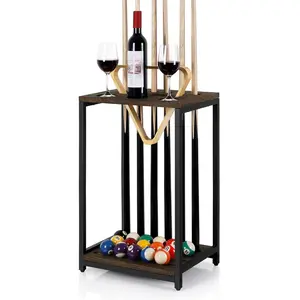 Pool Cue Rack  Billiard Stick Holder Pool Table Accessories for Billiard Room  Room Club Holds 6 Cues, Floor Stand, Deep Brown