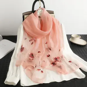 Silk Handmade Embroidered Scarf Spring Autumn Mulberry Silk Embroidered Scarf Elegant Easy-to-Coordinate Decorative Shawl