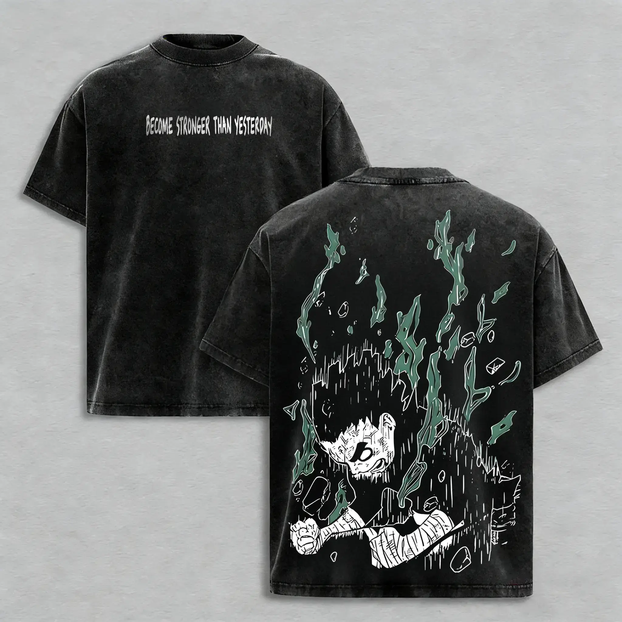 Women's Vintage Washed Rock Lee Anime Graphic T-Shirt, Oversized Heavyweight Cotton Casual Short-Sleeve Top, Dark Pop Culture Unisex Streetwear Apparel