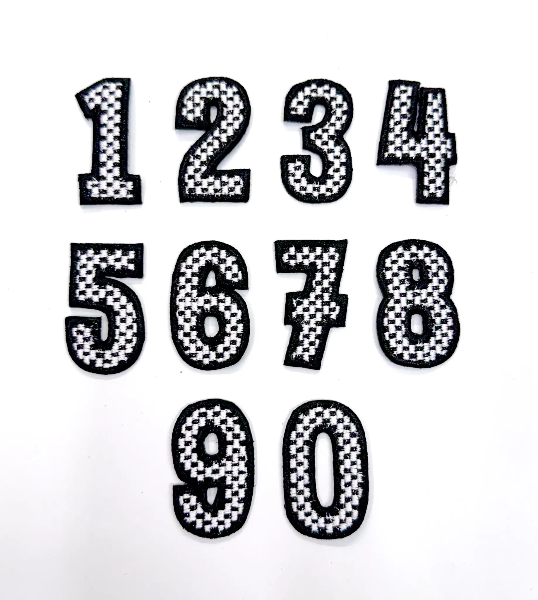 2” Black Checkered Numbers Glitter Embroidery Patch