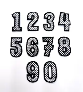 2” Black Checkered Numbers Glitter Embroidery Patch