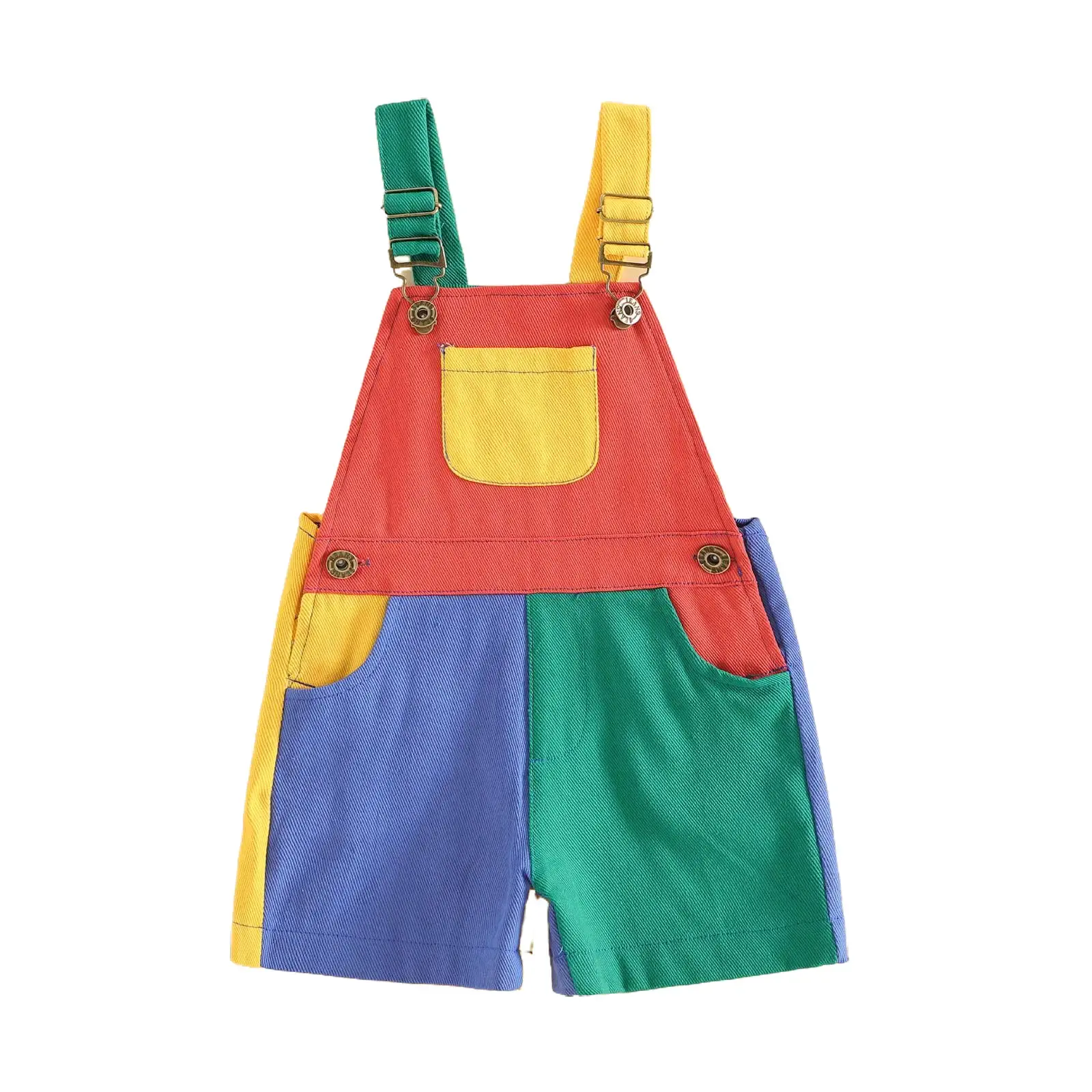Afunbaby Kids Toddler Baby Girls Boys 90's Style Denim Overall Shorts Cute Contrast Color Summer Jumpsuit with Pockets Dopamine Color Suspender Romper Jumpsuit