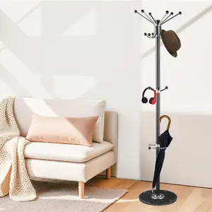 Coat Rack Freestanding with Marble Base, Heavy Duty Coat Tree with Hooks and Umbrella Holder, Metal Hall Tree for Hanging Clothes, Hats, Scarf, Bag, Hanger Stand for Entryway,Bedroom