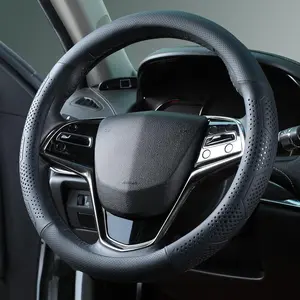 Leather Steering Wheel Cover for Toyota RAV4 Corolla Camry Highlander 14.5-15 Inch Car Steering Wheel Cover Non-Slip Breathable (Black)
