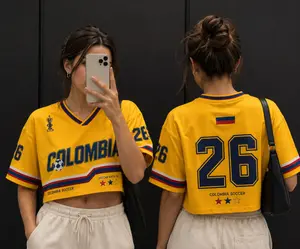 [Custom any Request] Custom Colombia Soccer Crop Top Mesh Jersey Shirt, Women's Colombian Jersey Shirt, Retro Football Jersey, Personalized Name & Number Soccer Top, WC 2026 Fan Apparel, Game Day Outfit Gift Jersey, Soccer Fan Gift for Women, Womenswear