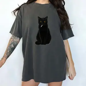 MAPTEES Smoking Cat Comfort Colors Shirt, Retro 90s Aesthetic Graphic Tee, Meme Black Cat T-shirt, Funny Cat Lovers Outfits, Adult Humor Clothing