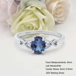 Art Deco Twisted Split Shank1.21 Carat Lab Alexandrite Bridal Band Women Wedding Engagement Oval Shape Ring 925 Sterling Silver 8mm