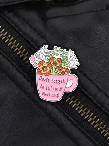 Cartoon Badge Flower Brooch Pin Healing Self-Care Style, Bouquet Cup Reminder Function, Suitable for Personal Growth Daily Wear Backpack Decoration, Fashion Accessory, Floral Brooch, Flower Accessories, Decor Pins