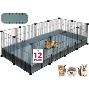 12-Panel Small Animal Playpen with Waterproof Mat – Portable Metal Wire C&C Cage – for Guinea Pigs, Rabbits & More – Indoor/Outdoor Use