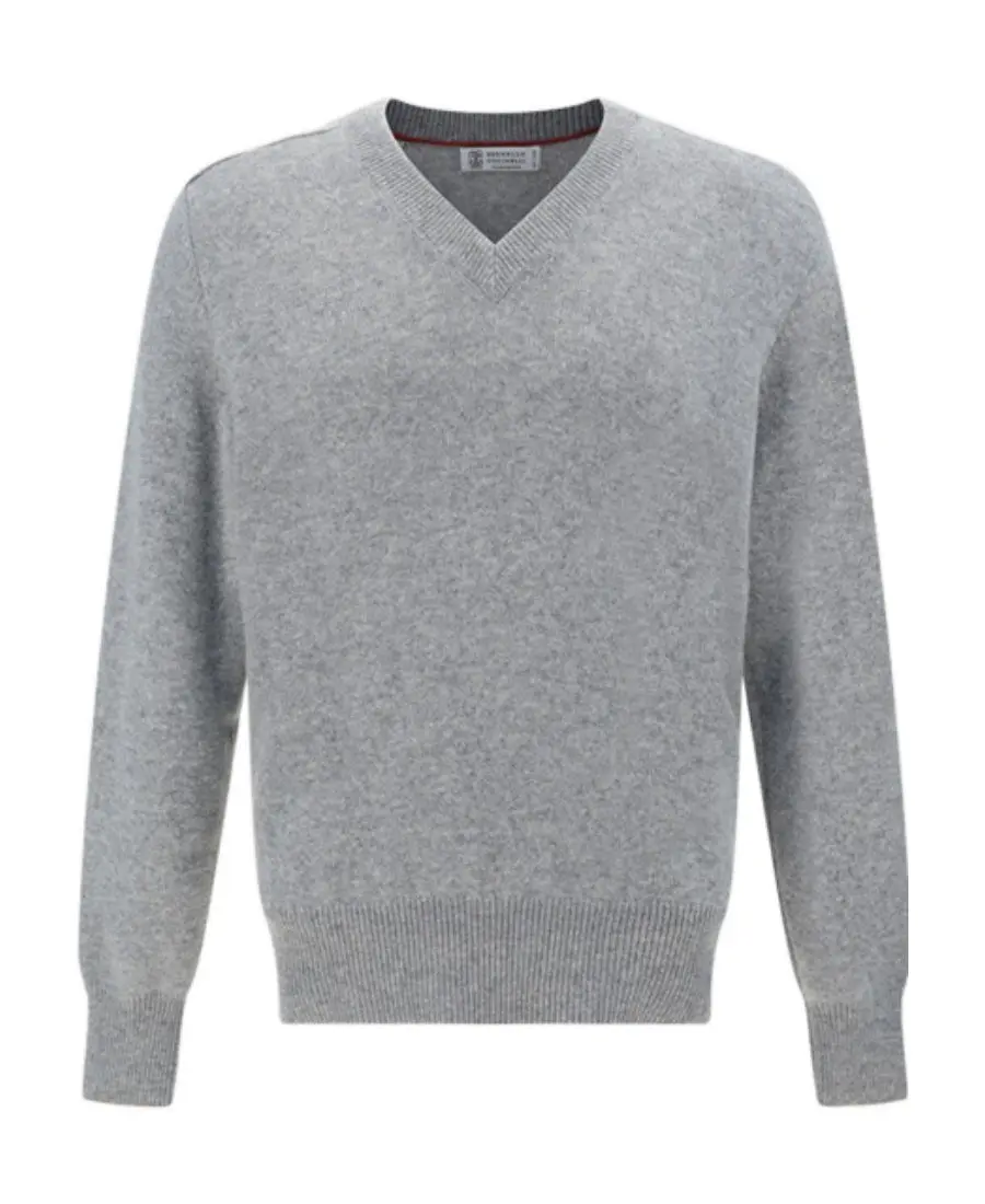 BRUNELLO CUCINELLI MEN'S LIGHT GREY CASHMERE SWEATER